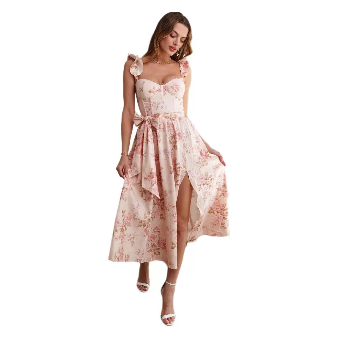 Amélie – Franse bloemenjurk met retro corset en slankmakende taille