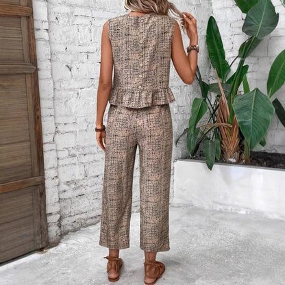 Female Spring And Summer Print Straight-leg Pants Suit