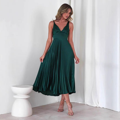 Fashion Women's Wear Pleated V-neck Sling Dress